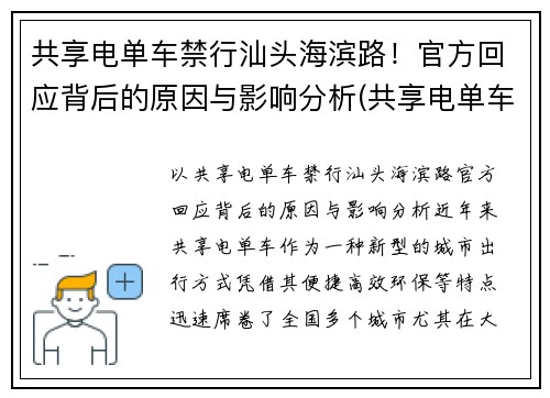 共享电单车禁行汕头海滨路！官方回应背后的原因与影响分析(共享电单车运营方案)