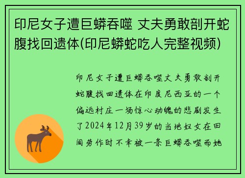 印尼女子遭巨蟒吞噬 丈夫勇敢剖开蛇腹找回遗体(印尼蟒蛇吃人完整视频)