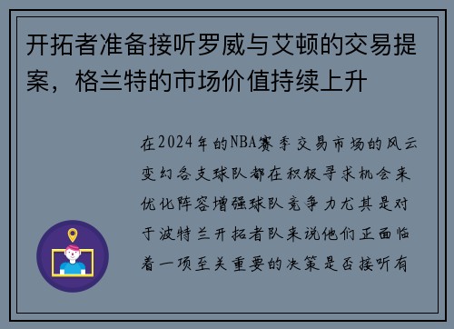 开拓者准备接听罗威与艾顿的交易提案，格兰特的市场价值持续上升