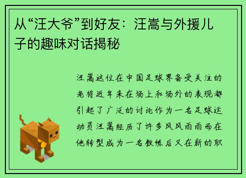 从“汪大爷”到好友：汪嵩与外援儿子的趣味对话揭秘