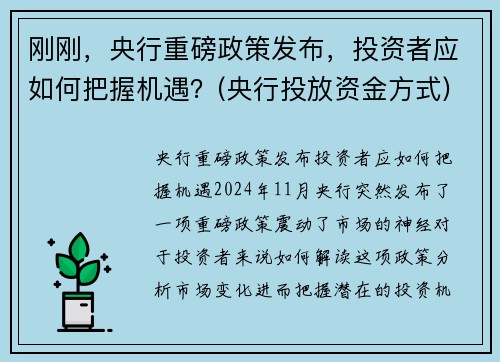 刚刚，央行重磅政策发布，投资者应如何把握机遇？(央行投放资金方式)